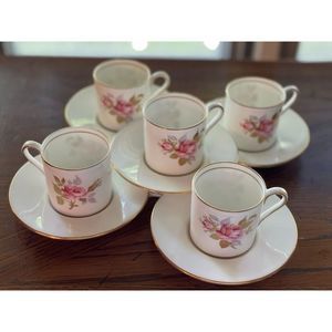 Aynsley Coffee Cup & Saucer Demitasse Set of 5 Pink Rose